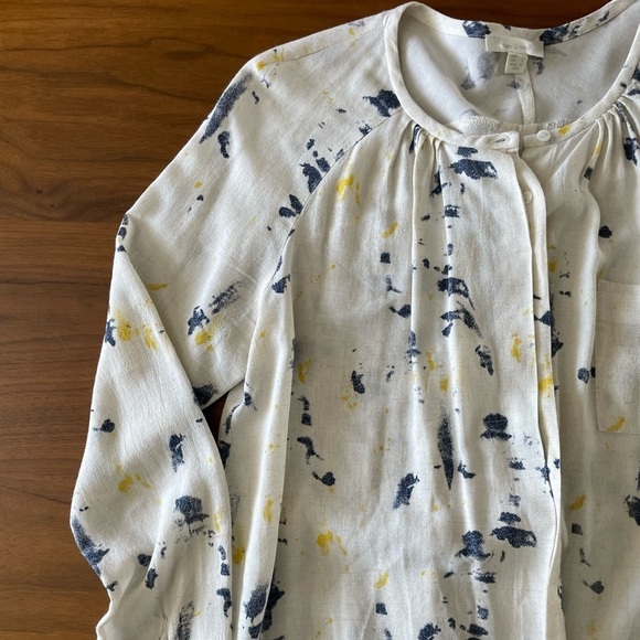 See U Soon Cream Blue Yellow Print Button Up Top - Picture 3 of 9